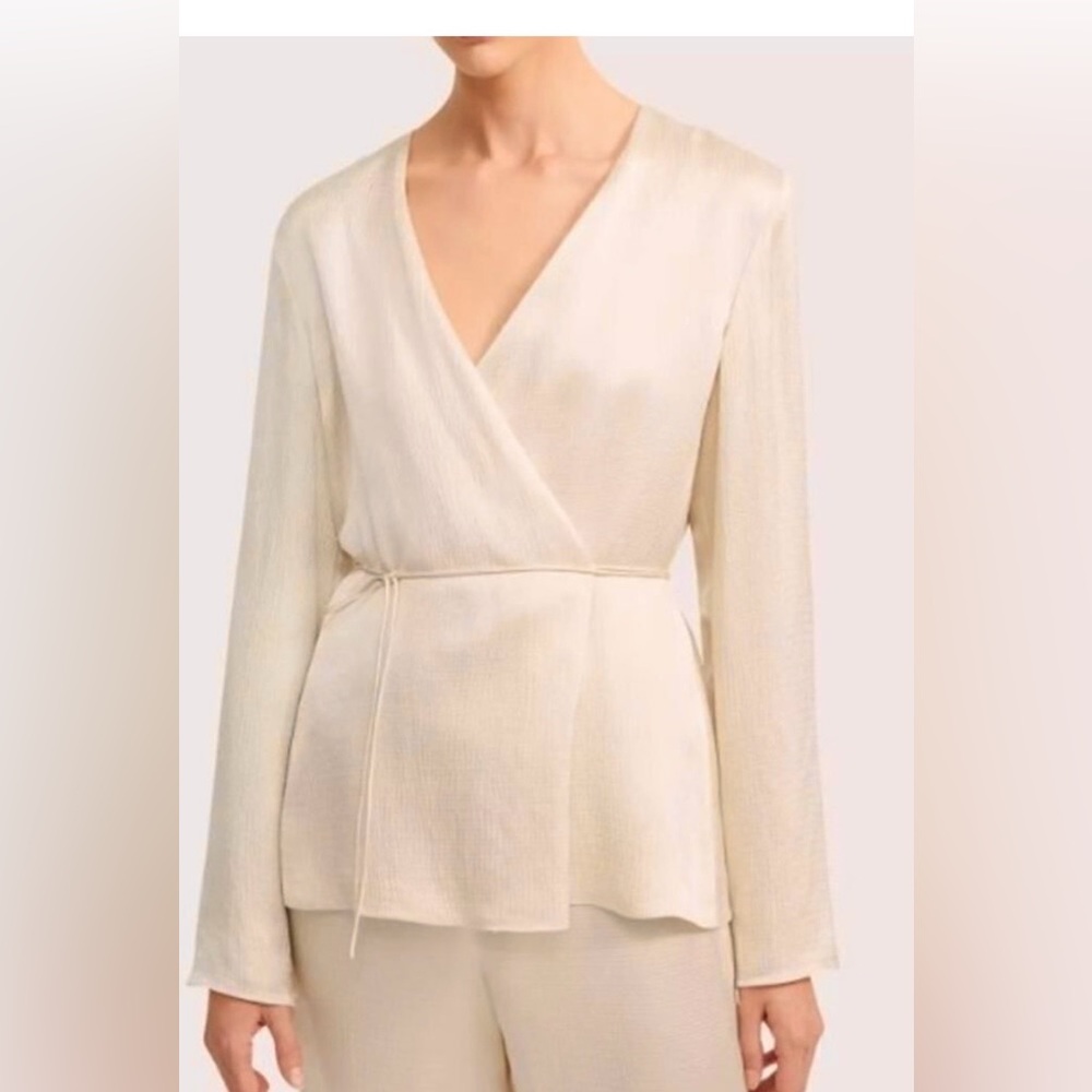 Theory Hammered Viscose Satin Wrap Jacket in Cream Size M
